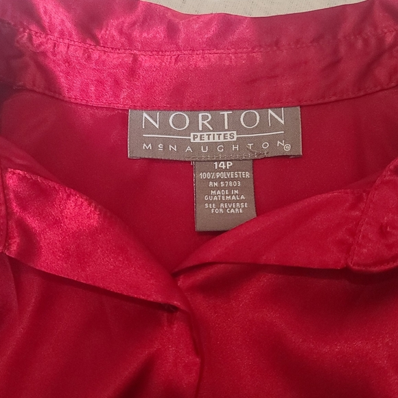 Christmas Red Satin Like Button Down Blouse - Picture 6 of 8